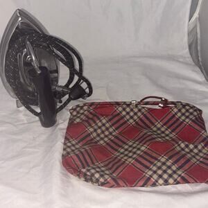Vintage antique Durabilt folding iron with travel bag red plaid